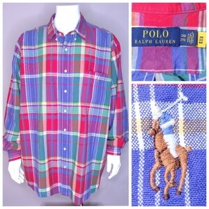 POLO RALPH LAUREN Long Sleeve Button Up Shirt 3XB Plaid XXXL 3XL BIG & TALL PONY